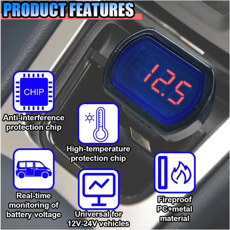 BDZMC Car LED Digital Voltmeter, DC 12V/24V Cigarette Lighter Voltage Meter, Volt Gauge Battery Monitor, Digital Voltage Display for Auto Car Truck - Image 5